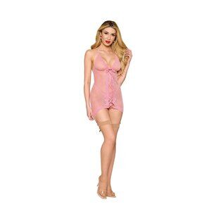 Garter Slip Lace Trim Polka Dot Mesh Dreamgirl Petal Pink G-String Lingerie OS